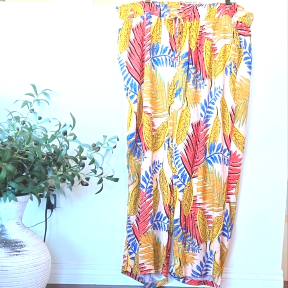 🏷️JANE & DELANCEY Palazzo Pants Pockets Rayon Tropical Print 3X
